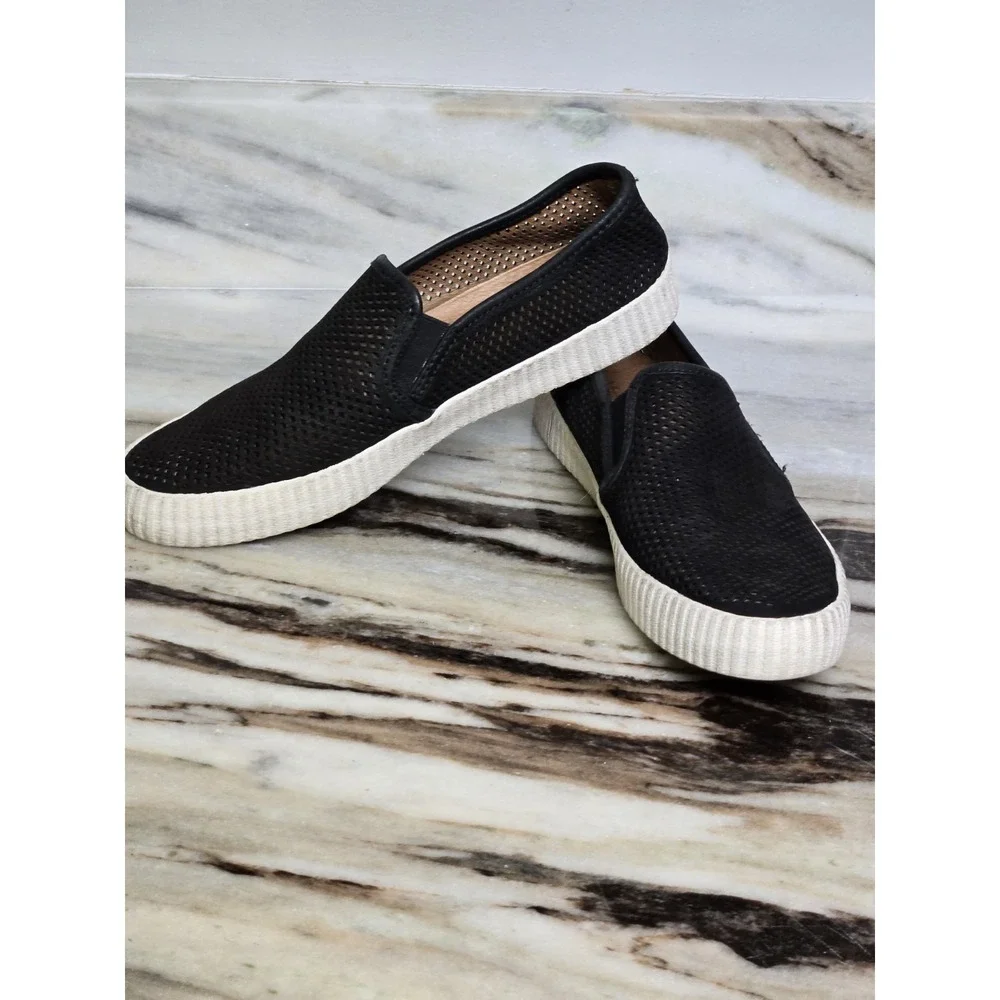 FRYE Camille Black Suede Perforated Slip‎ On Shoes Size 7.5 Preppy Minimalist